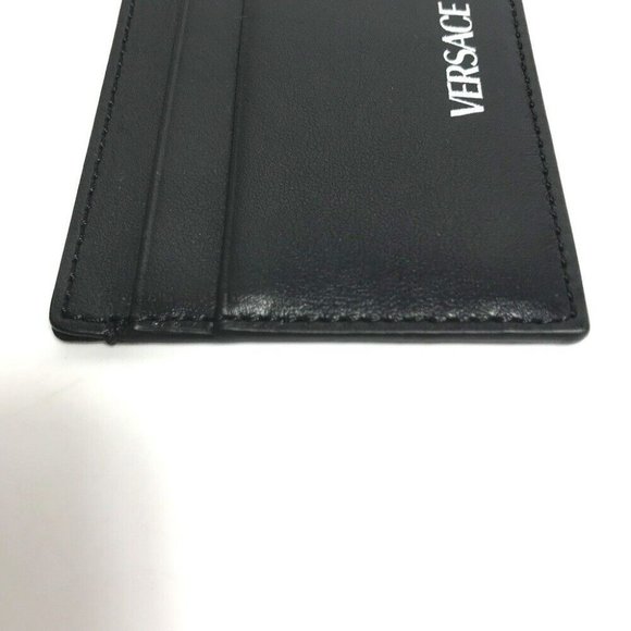 VERSACE logo Business Card Holder Pass Case Card Case Leather Black - Picture 5 of 6